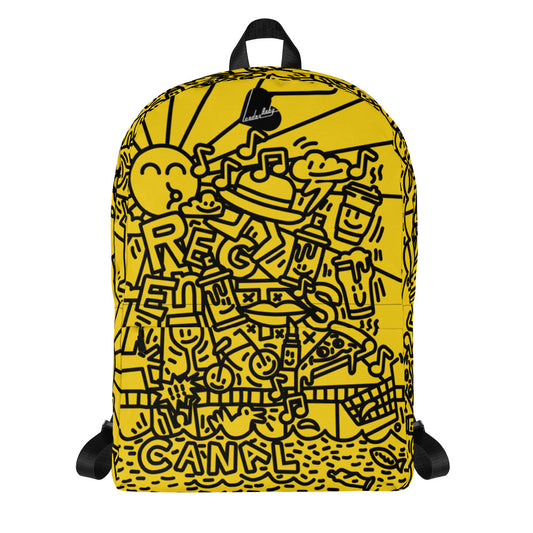 LondonBaby Regent's Canal Doodles Yellow Backpack - All over print FRONT