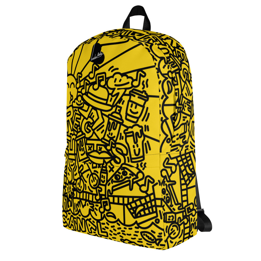 LondonBaby Regent's Canal Doodles Yellow Backpack - All over print FRONT/RIGHT