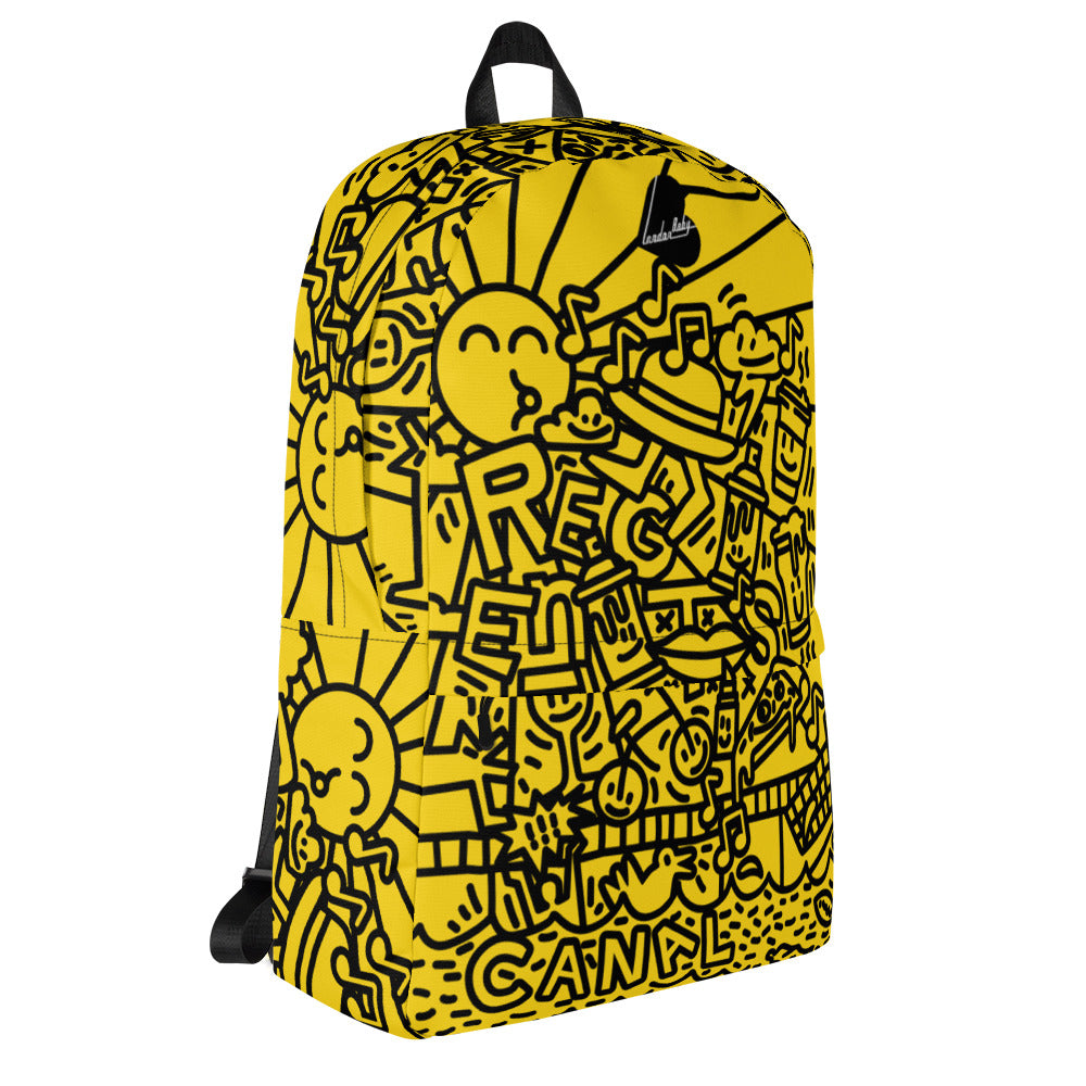 LondonBaby Regent's Canal Doodles Yellow Backpack - All over print FRONT/LEFT
